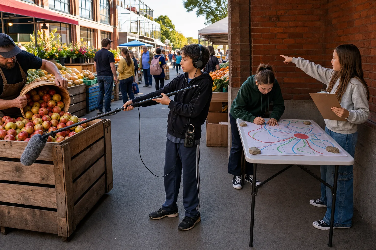 Des enfants documentent les sons et les histoires de leur quartier.